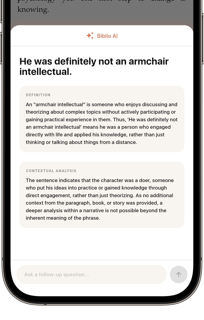 Go deeper with AI that understands the book you're reading. Get explanations tailored specifically to the characters, plot, and themes of your current chapter.